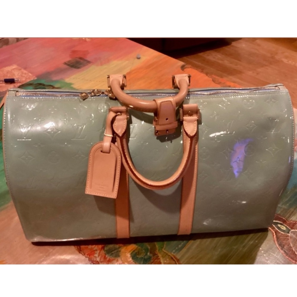 Louis Vuitton Green and Tan Travel Bag